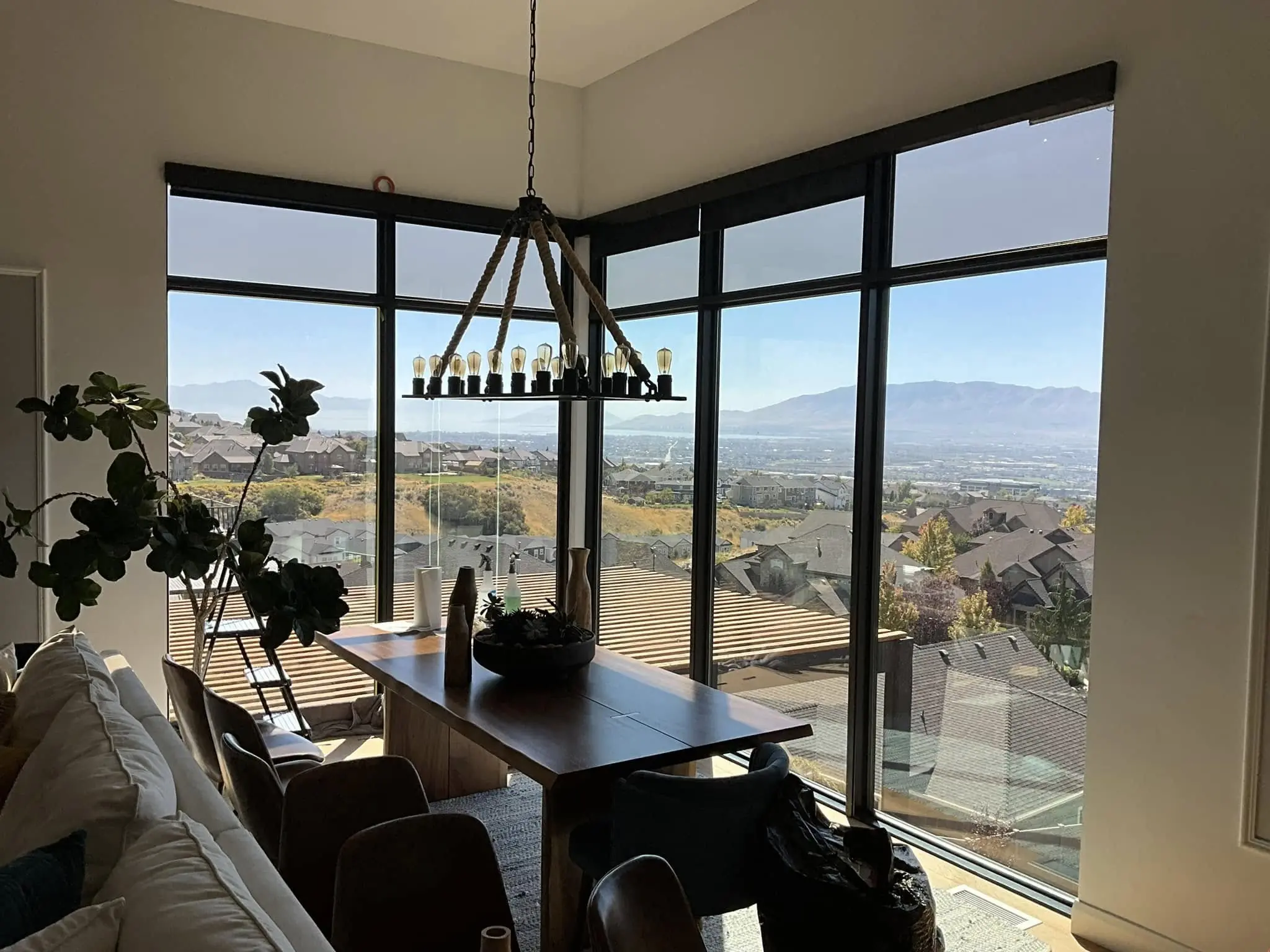 Dining room window film with mountain view